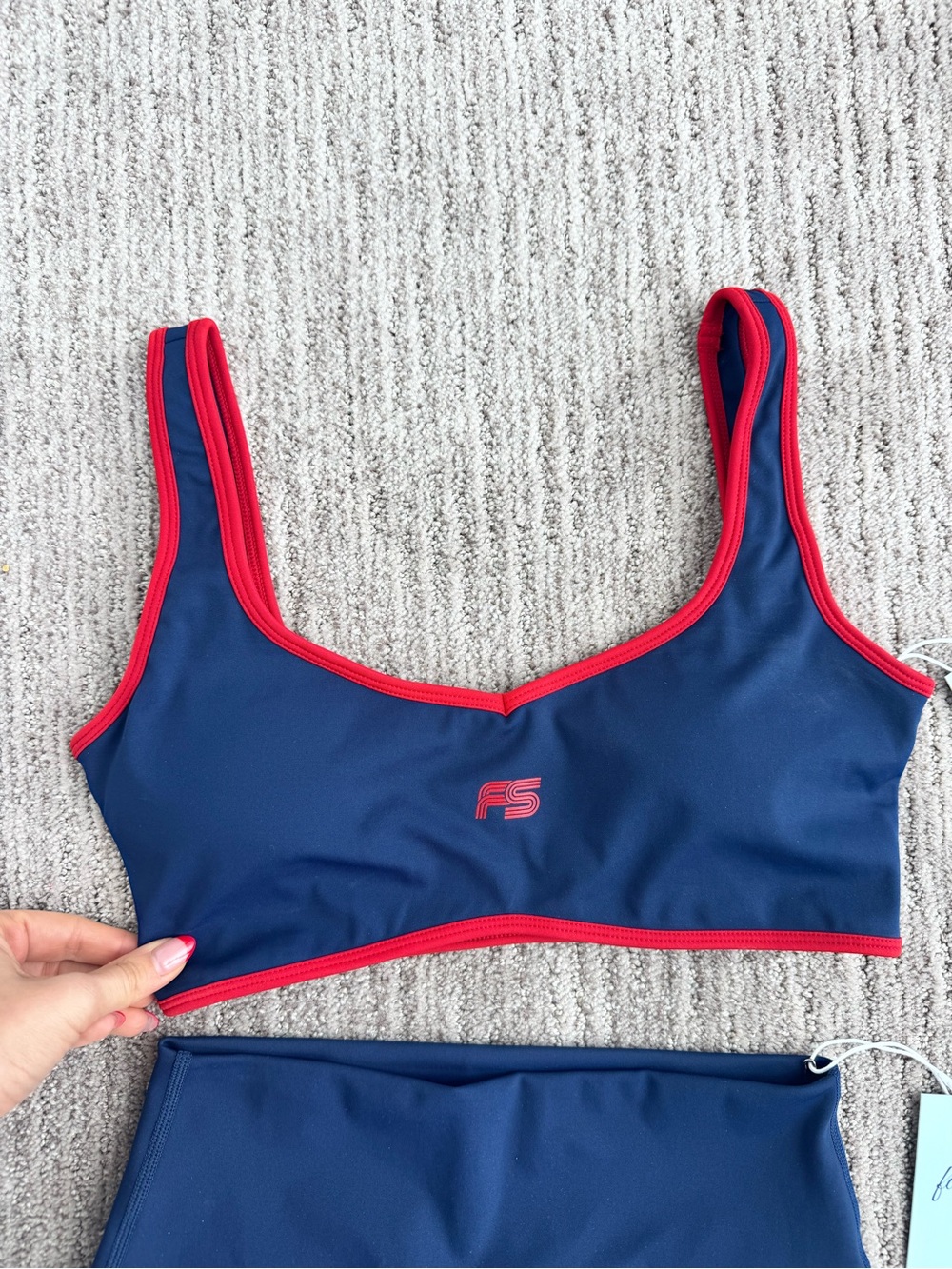Fancy the Brand Blue & Red Active Sports Bra and High-Waist Shorts Set - Picture 2 of 4